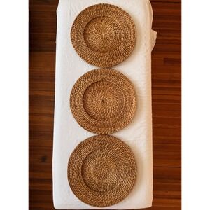Unbranded Woven Rattan Charger Plates Set of 3 Boho Round Wall Decor 13 Inch